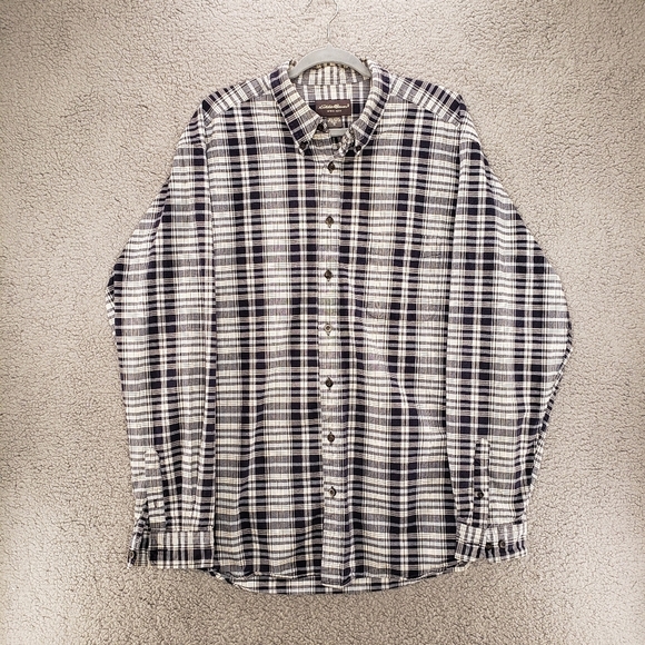 Eddie Bauer Mens XL Tall Blue & White All Cotton Button Down Shirt Long Sleeves. - Picture 1 of 10